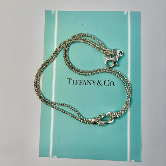 Tiffany &Co. pre-own double row love knot Pendant/Necklace 925 silver Italy - Picture 3 of 6